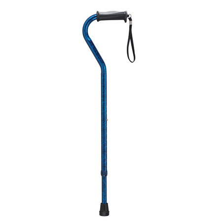 DRIVE MEDICAL Adjustable Height Offset Handle Cane w/ Gel Hand Grip, Blue Crackle rtl10372bc